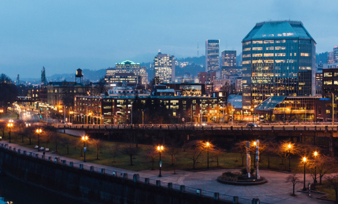 a large city landscape at night